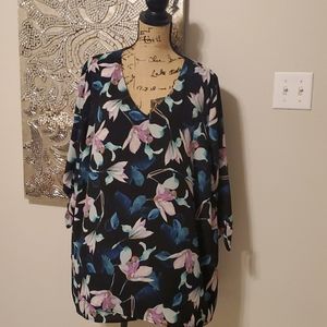 Black floral peep shoulder blouse
